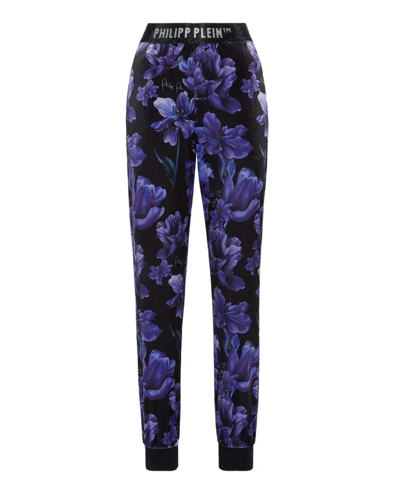 Philipp Plein Jogginghose mit Blumen-Print - Schwarz Schwarz