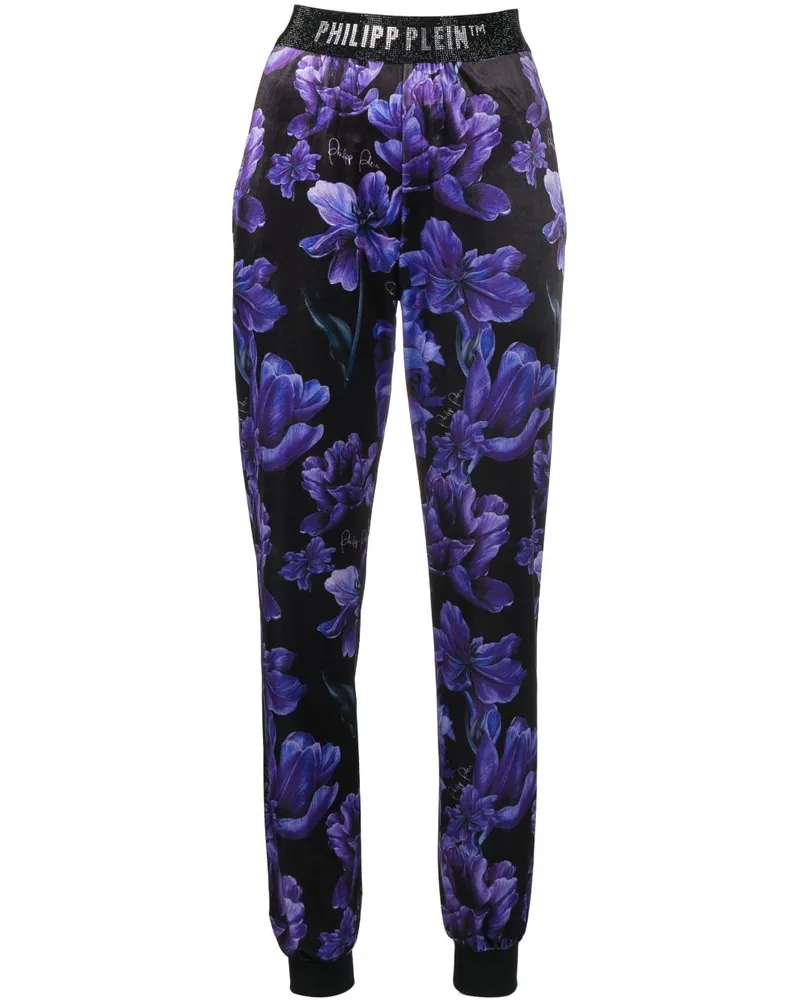 Philipp Plein Jogginghose mit Blumen-Print - Schwarz Schwarz