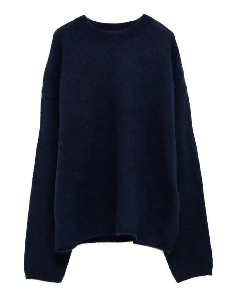 FRANKIE Shop Rundhals-Pullover aus gebürstetem Strick - Blau Blau