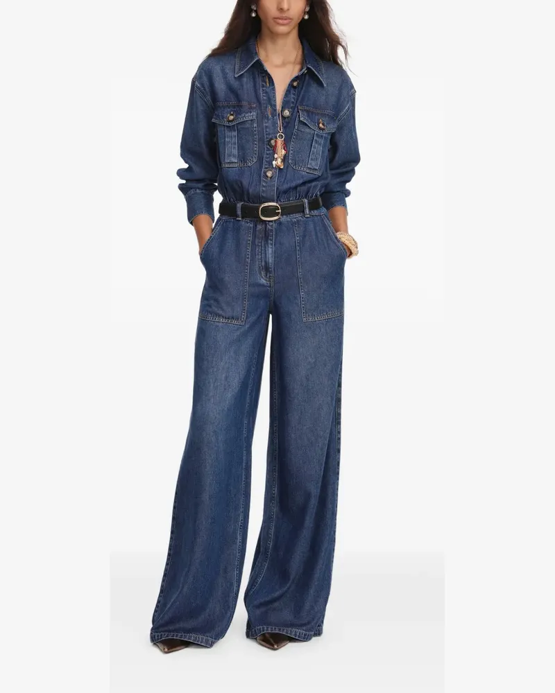 Self-Portrait belted button-down jumpsuit - Blau Blau