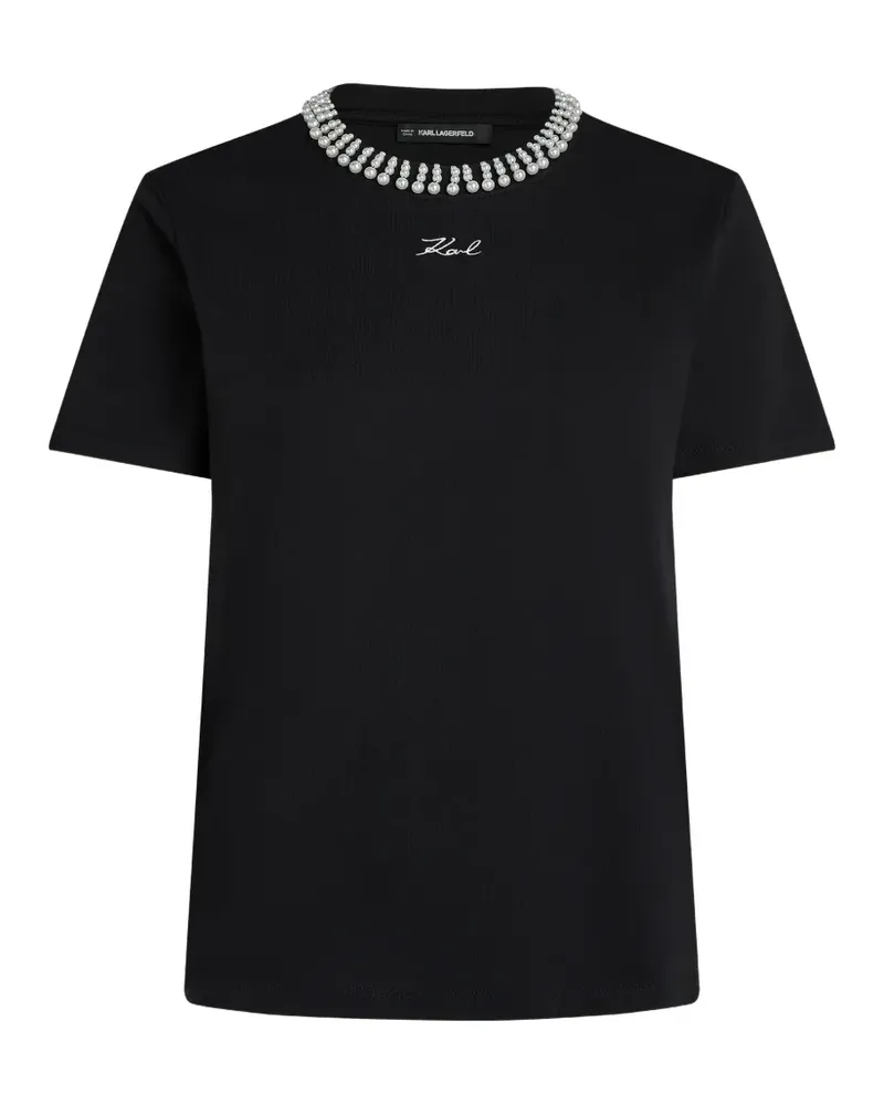 Karl Lagerfeld T-Shirt mit Perlenverzierung - Schwarz Schwarz