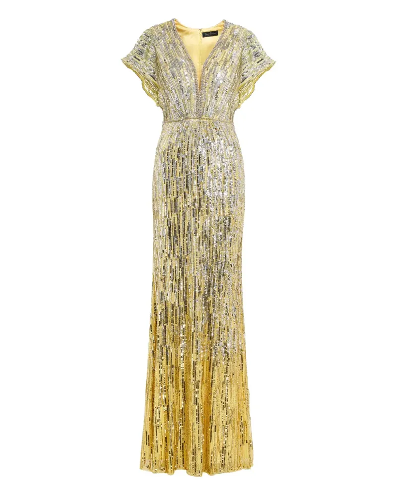 Jenny Packham Verziertes Dusk Maxikleid mit V-Ausschnitt - Gold Gold