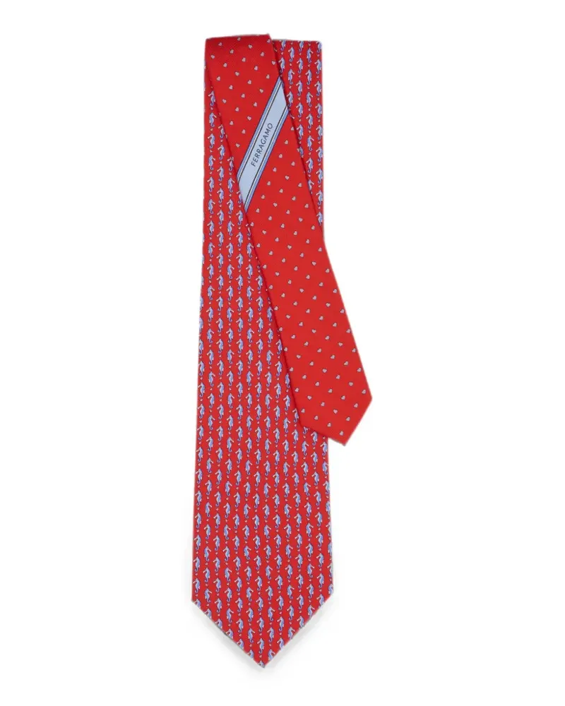 Ferragamo seahorse-print silk tie - Rot Rot