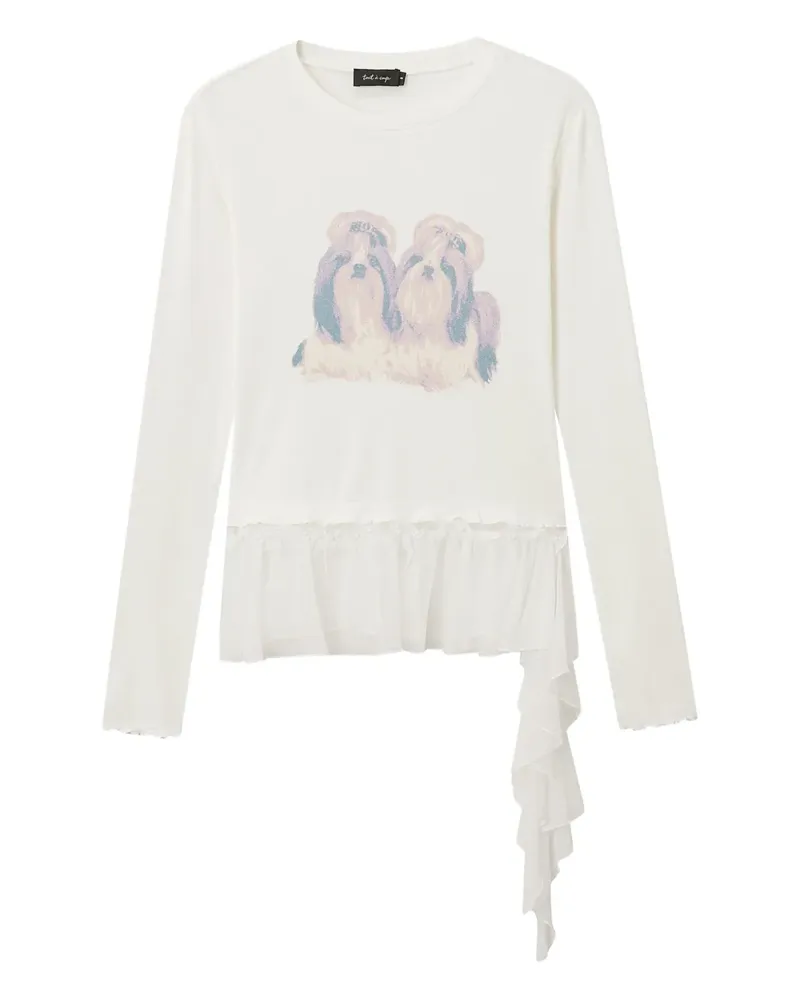 Tout a Coup Gerüschtes T-Shirt mit Hunde-Print - Nude Nude
