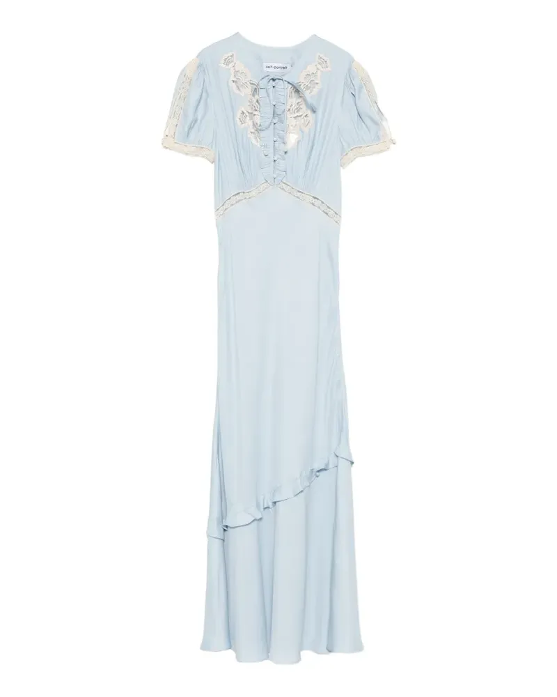 Self-Portrait lace-trimmed midi dress - Blau Blau
