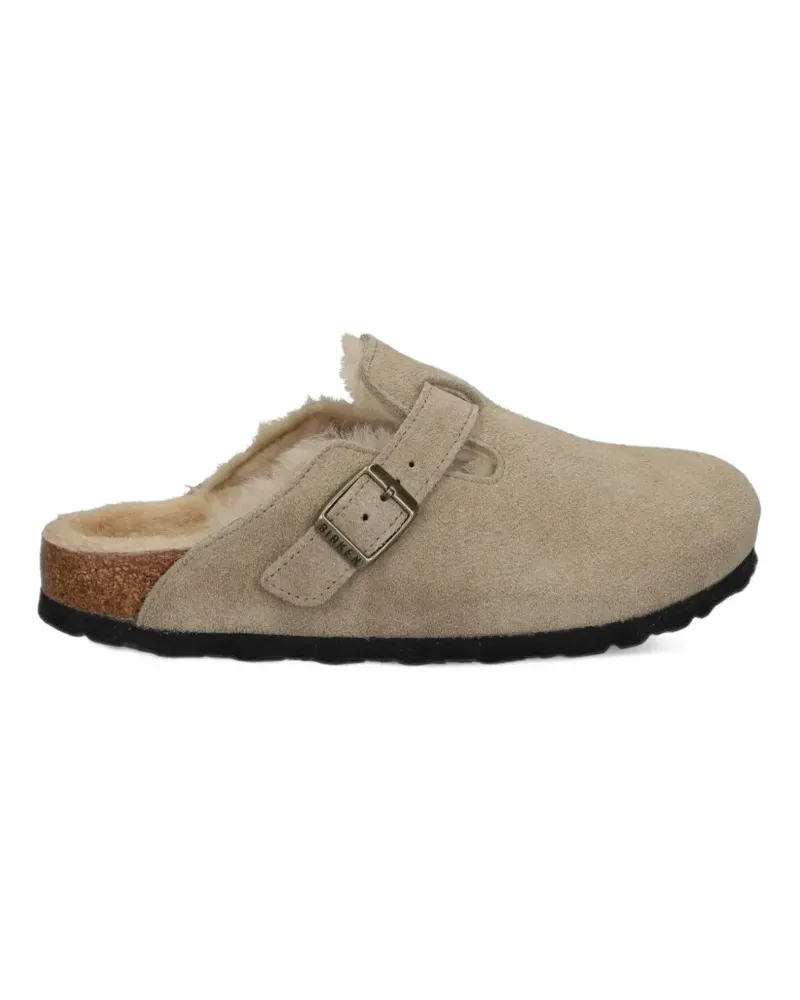 Birkenstock Boston suede-leather shearling mules - Nude Nude