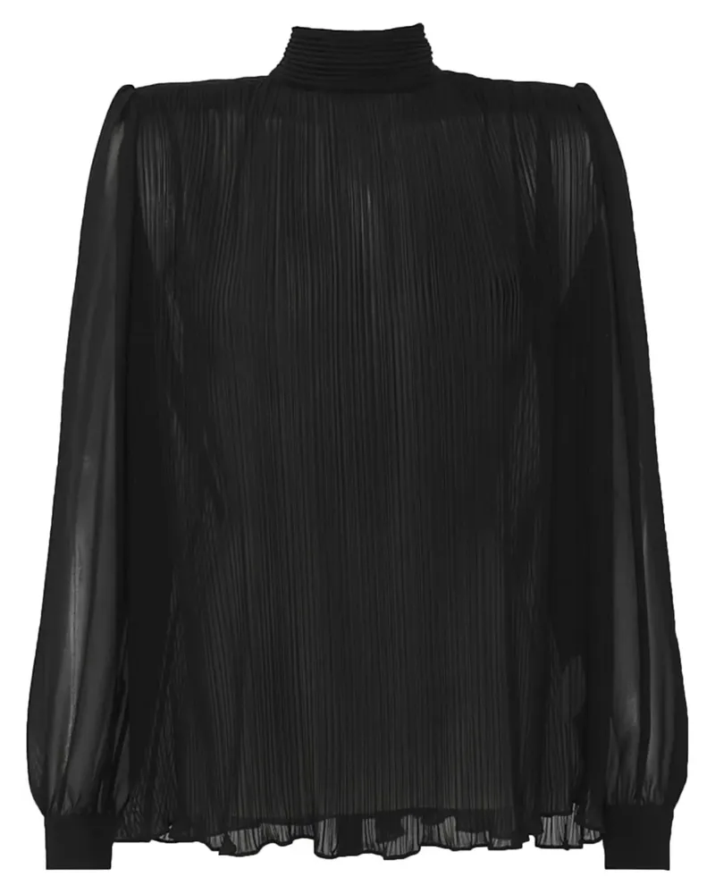 Frame Denim Plissierte Bluse mit Stehkragen - Schwarz Schwarz