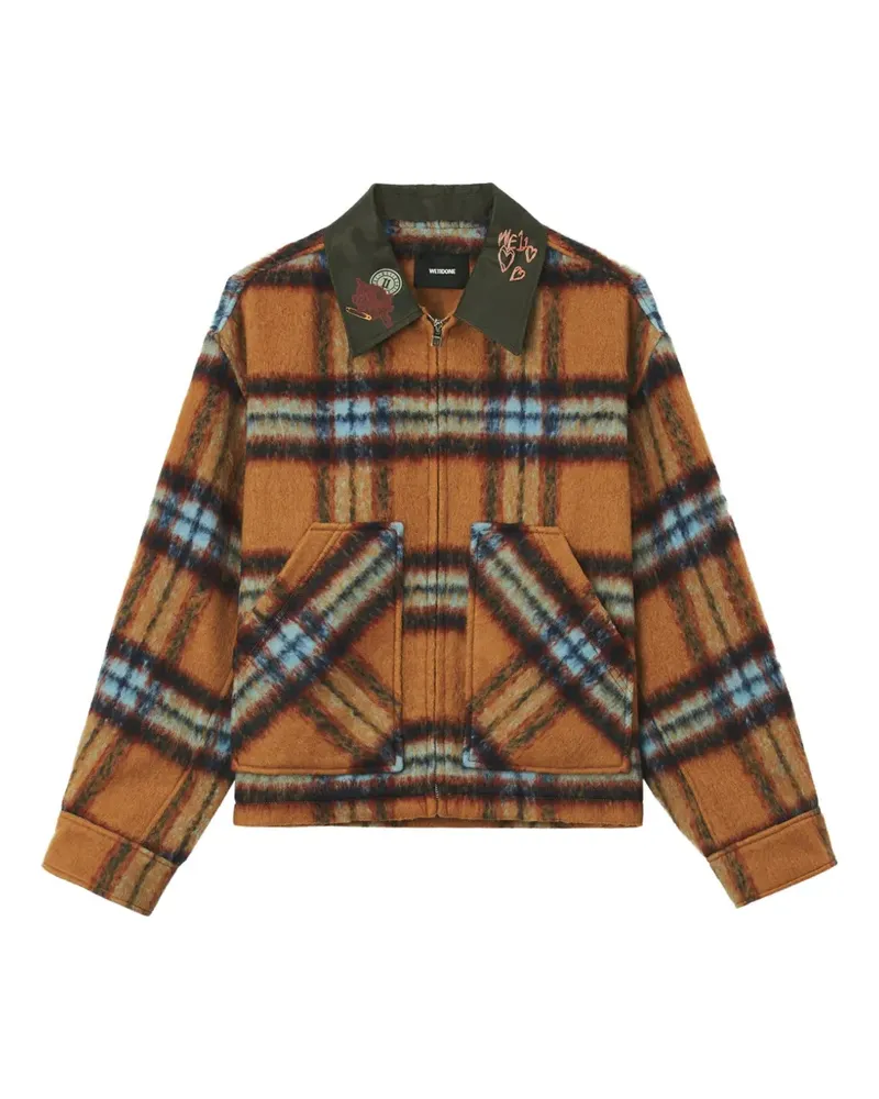 WE 11 DONE check-print teddy-appliqué jacket - Braun Braun