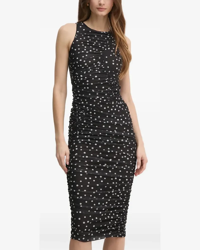 Bardot Gerafftes Felicia Midikleid mit Polka Dots - Schwarz Schwarz