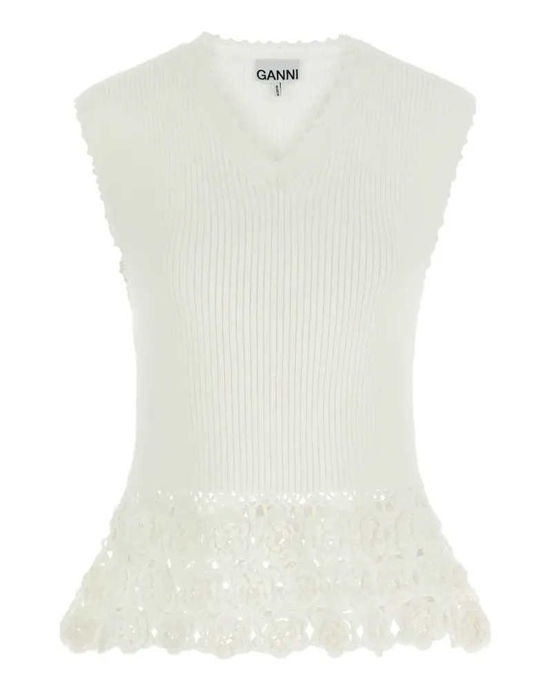 Ganni crochet ribbed V-neck tank top - Nude Nude