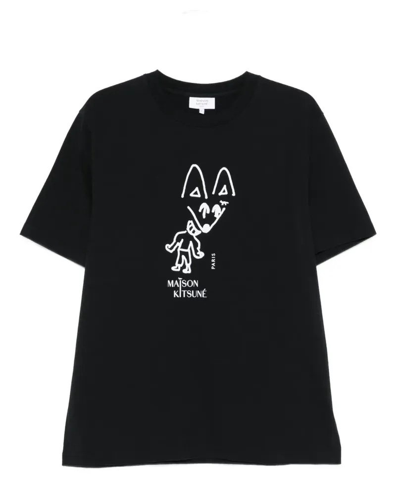 Kitsuné T-Shirt mit Fuchs-Print - Schwarz Schwarz