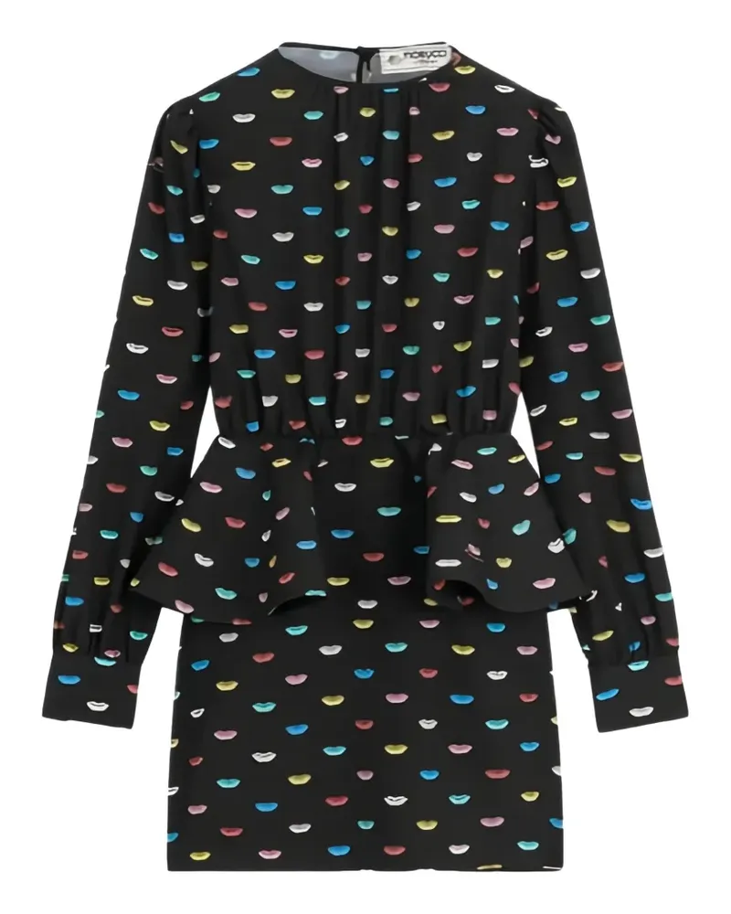 Fiorucci peplum-waist graphic-print mini dress - Schwarz Schwarz