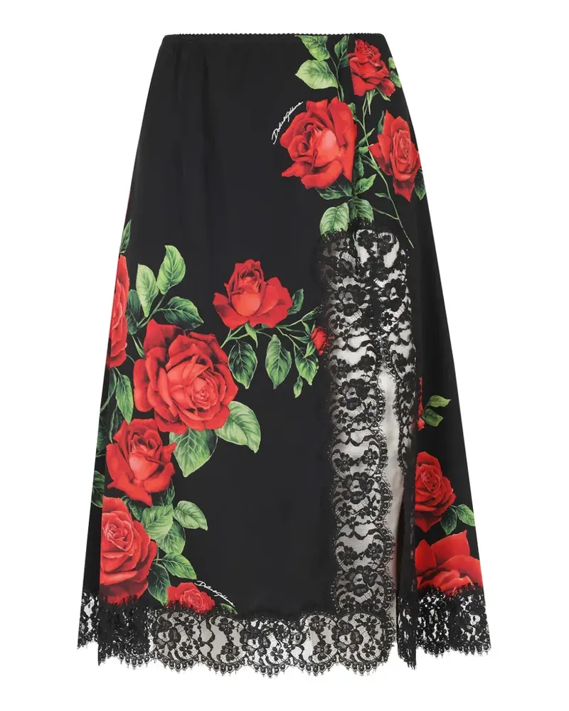 Dolce & Gabbana Rock mit Rosen-Print - Schwarz Schwarz