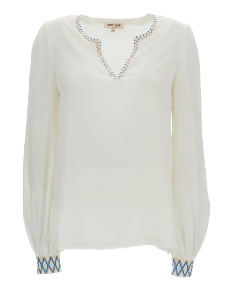 Emporio Sirenuse Vera embroidered silk blouse - Nude Nude