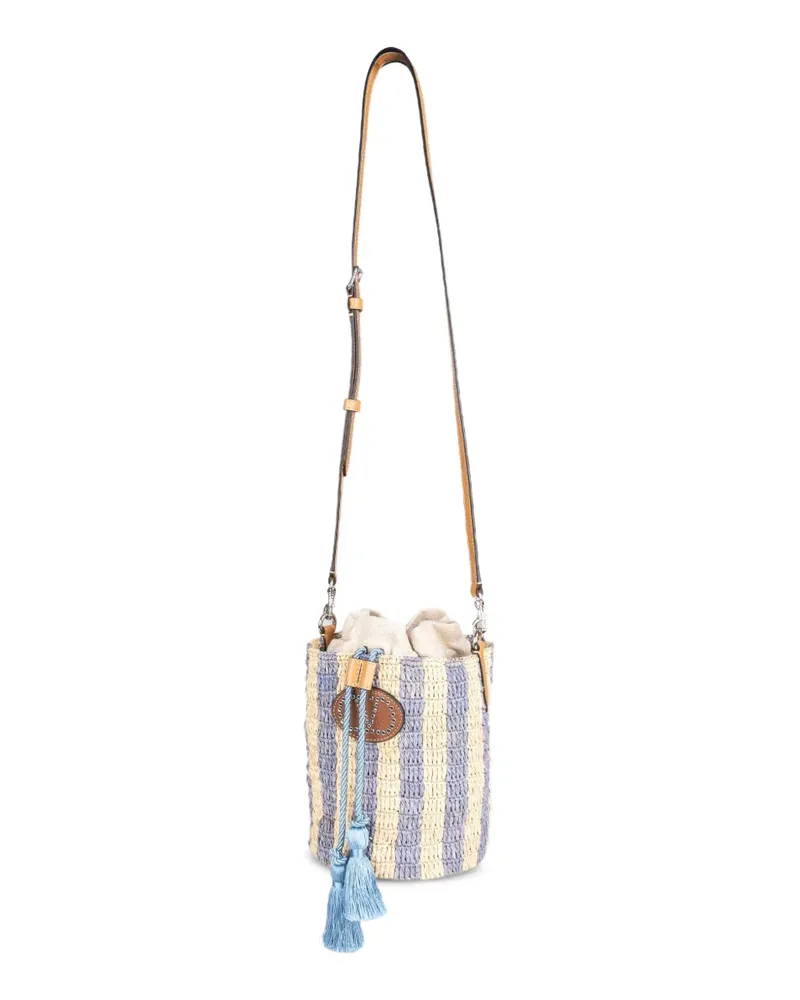 RED Valentino Gestreifte VLogo Signature Beuteltasche aus Raffiabast - Nude Nude