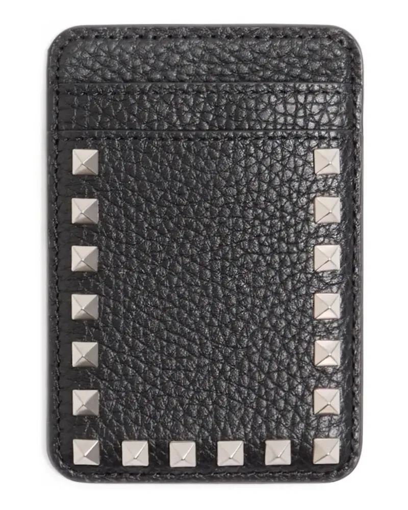 Valentino Garavani Rockstud magnetic cardholder in grainy calfskin - Schwarz Schwarz