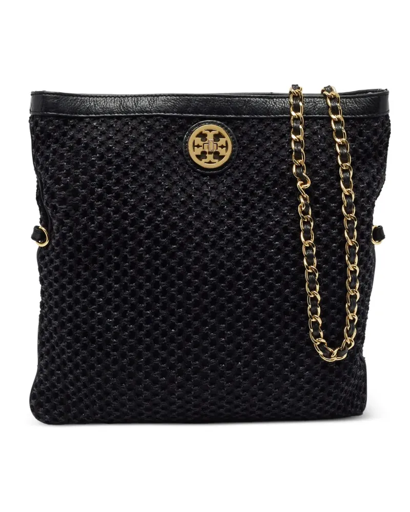 Tory Burch Gewebte Schultertasche mit Kettenriemen - Schwarz Schwarz