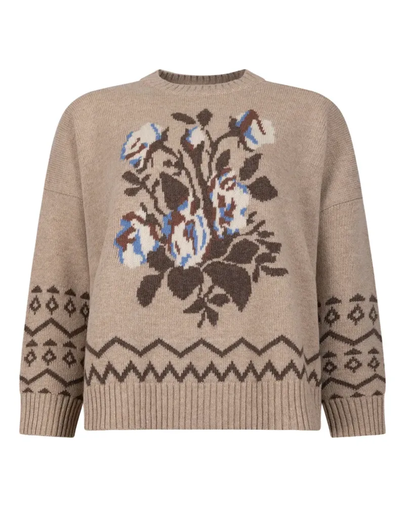 Max Mara WKDPAVIDI Pullover mit Blumen-Intarsie und überschnittenen Schultern - Nude Nude