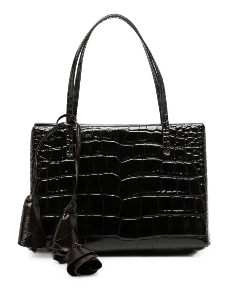 Magda Butrym Tote Bag mit Blumenanhänger in Kroko-Optik - Schwarz Schwarz