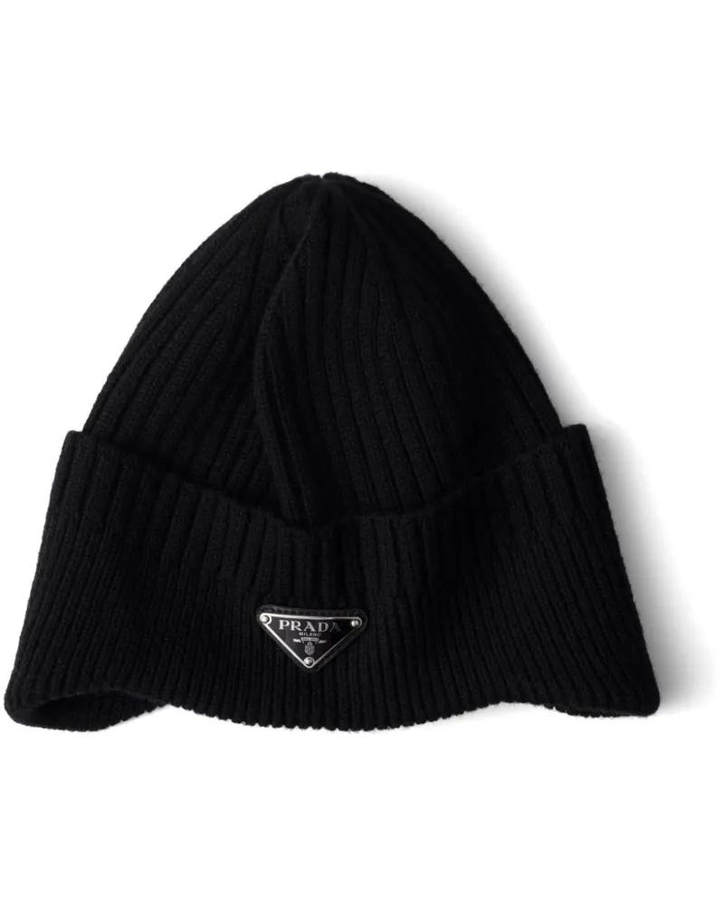 Prada Beanie mit emailliertem Logo - Schwarz Schwarz