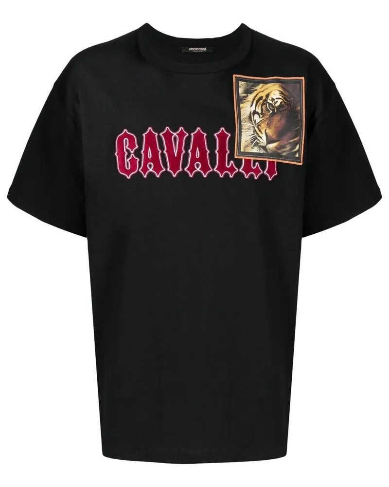 Roberto Cavalli T-Shirt mit Tiger-Patch Schwarz