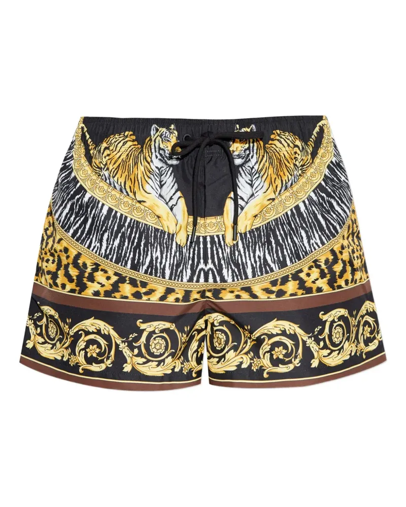 Versace Tiger Badeshorts mit Barock-Print - Schwarz Schwarz