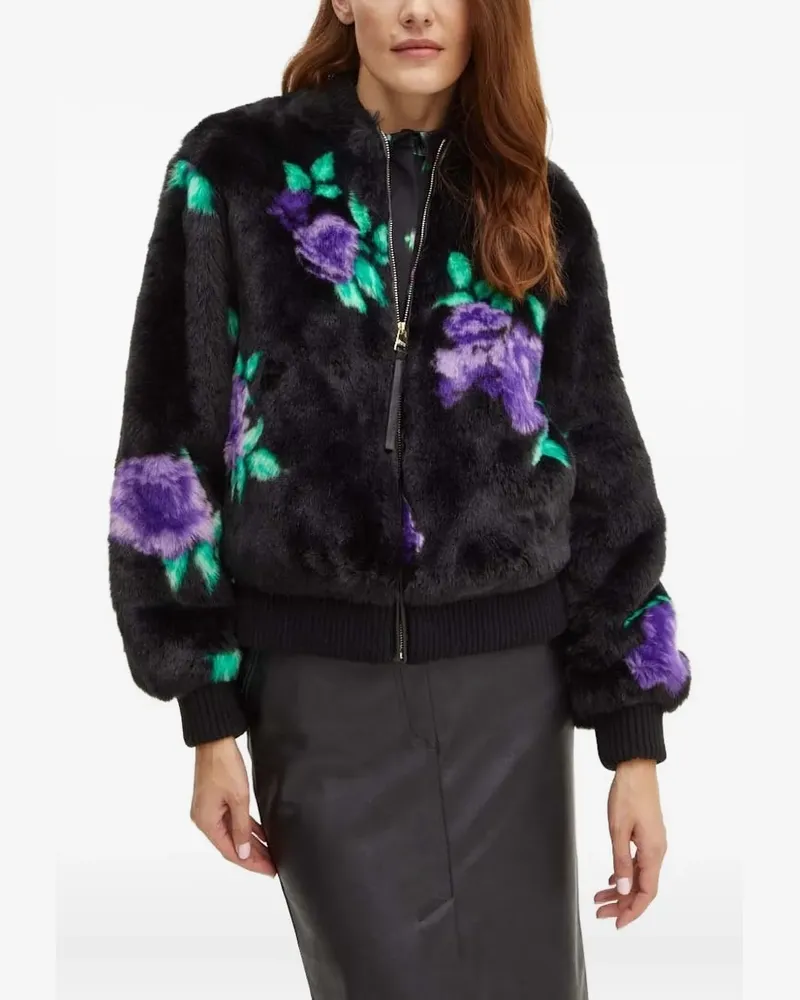 Silvian Heach Bomberjacke aus Faux Fur mit Blumen-Print - Schwarz Schwarz