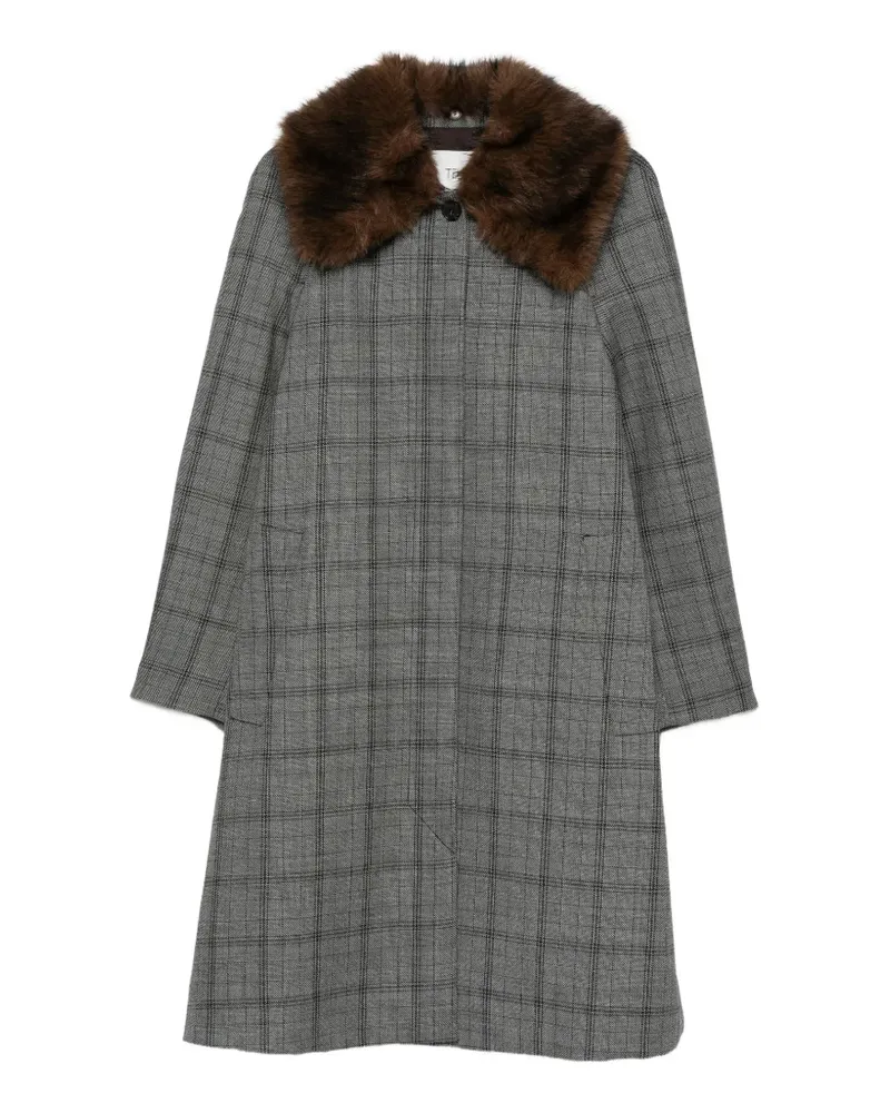 TELA Karierter Mantel mit Faux Fur-Kragen - Grau Grau