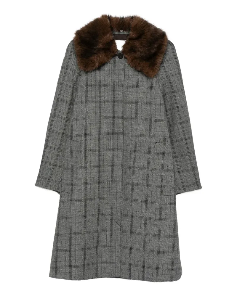 TELA check faux-fur collar coat - Grau Grau