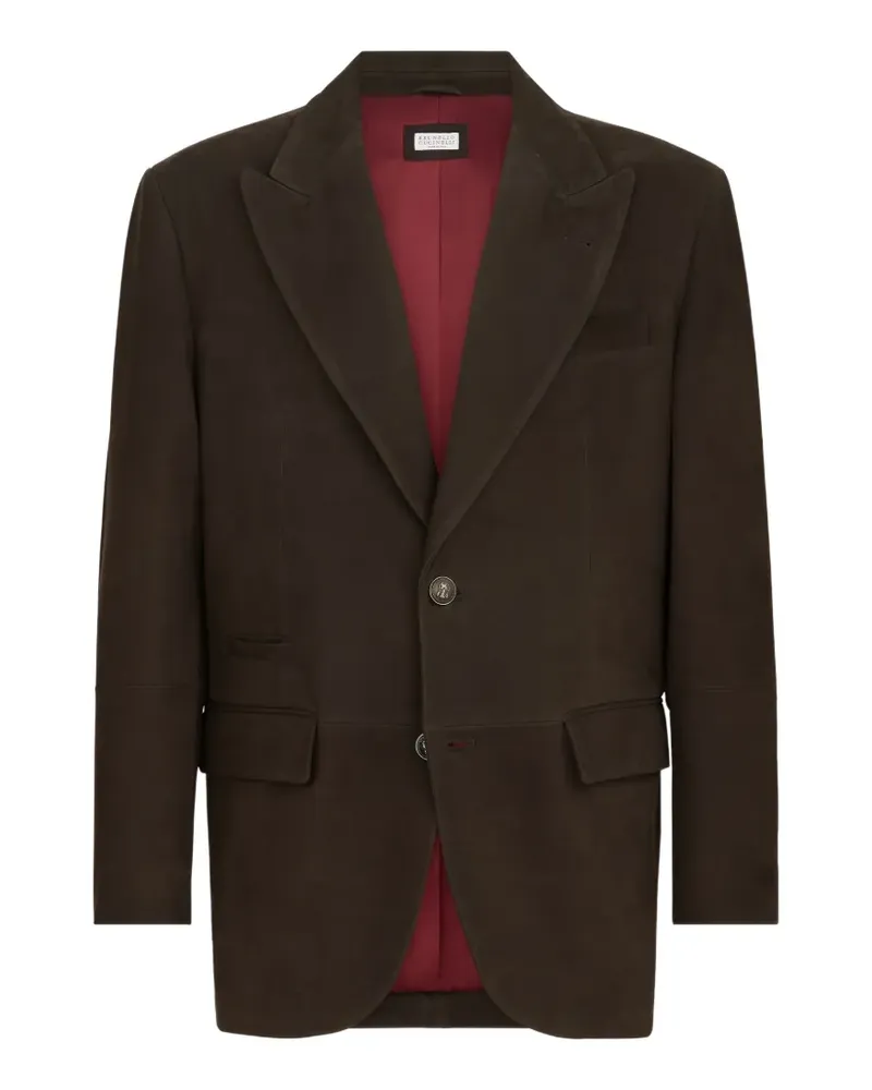 Brunello Cucinelli Sakko aus Nubukleder mit steigendem Revers und Metallknöpfen - Braun Braun