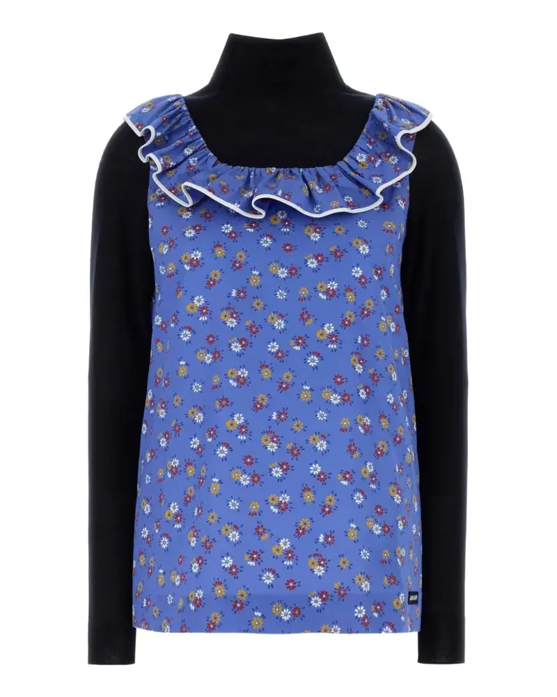 Miu Miu floral-print ruffled sweater - Schwarz Schwarz