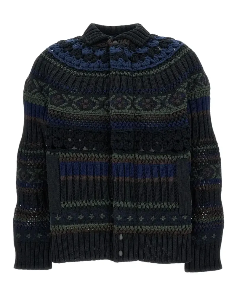 Sacai crochet panelled cardigan - Blau Blau