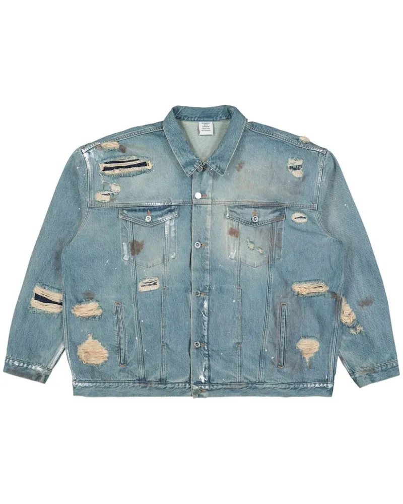 VETEMENTS ripped-detailing denim jacket Blau