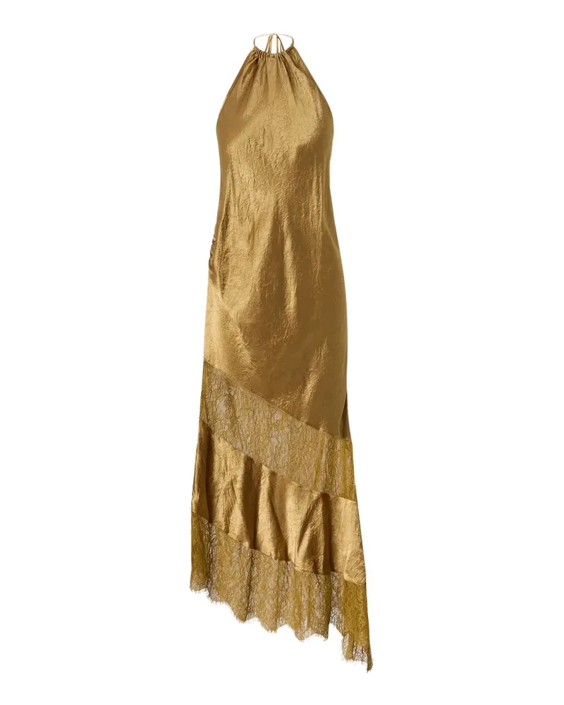 Pinko asymmetric satin midi dress with lace - Gold Gold