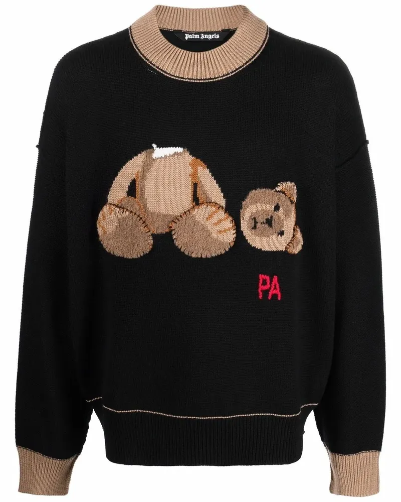 Palm Angels Intarsien-Pullover mit Teddy - Schwarz Schwarz