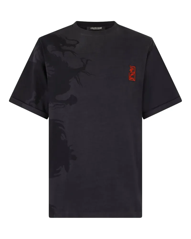 Roberto Cavalli T-Shirt mit Drachen-Print - Schwarz Schwarz