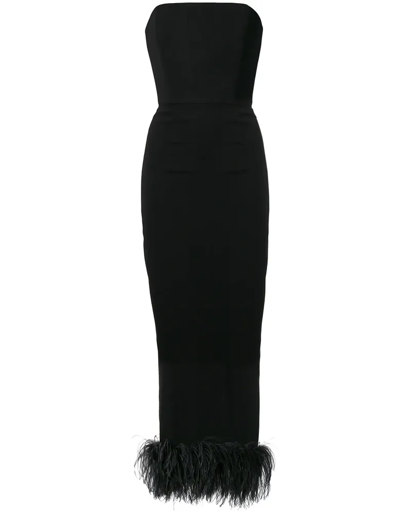 16ARLINGTON Schulterfreies Kleid mit Federn - Schwarz Schwarz