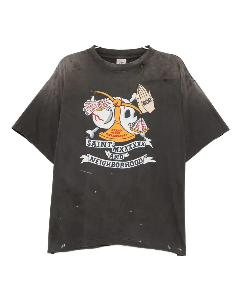 SAINT MXXXXXX T-Shirt mit grafischem Print - Schwarz Schwarz