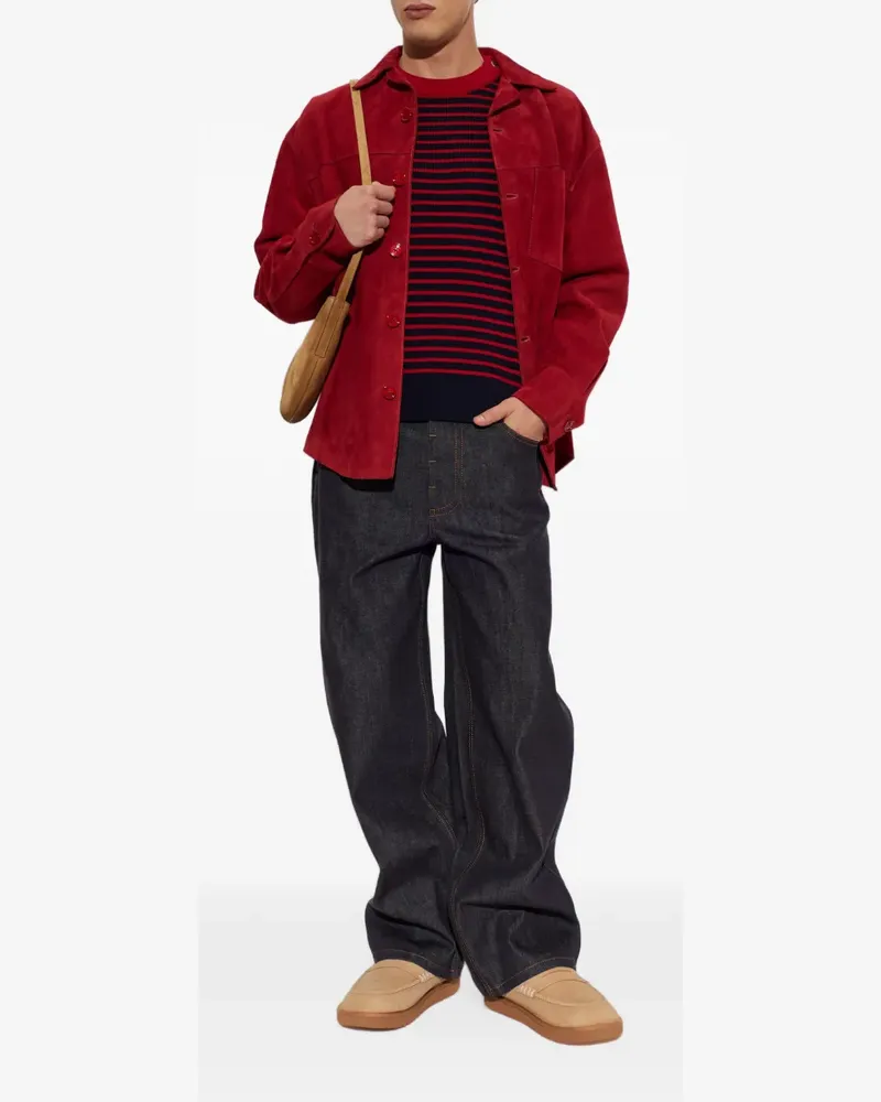 AMI Paris embroidered-logo suede jacket - Rot Rot