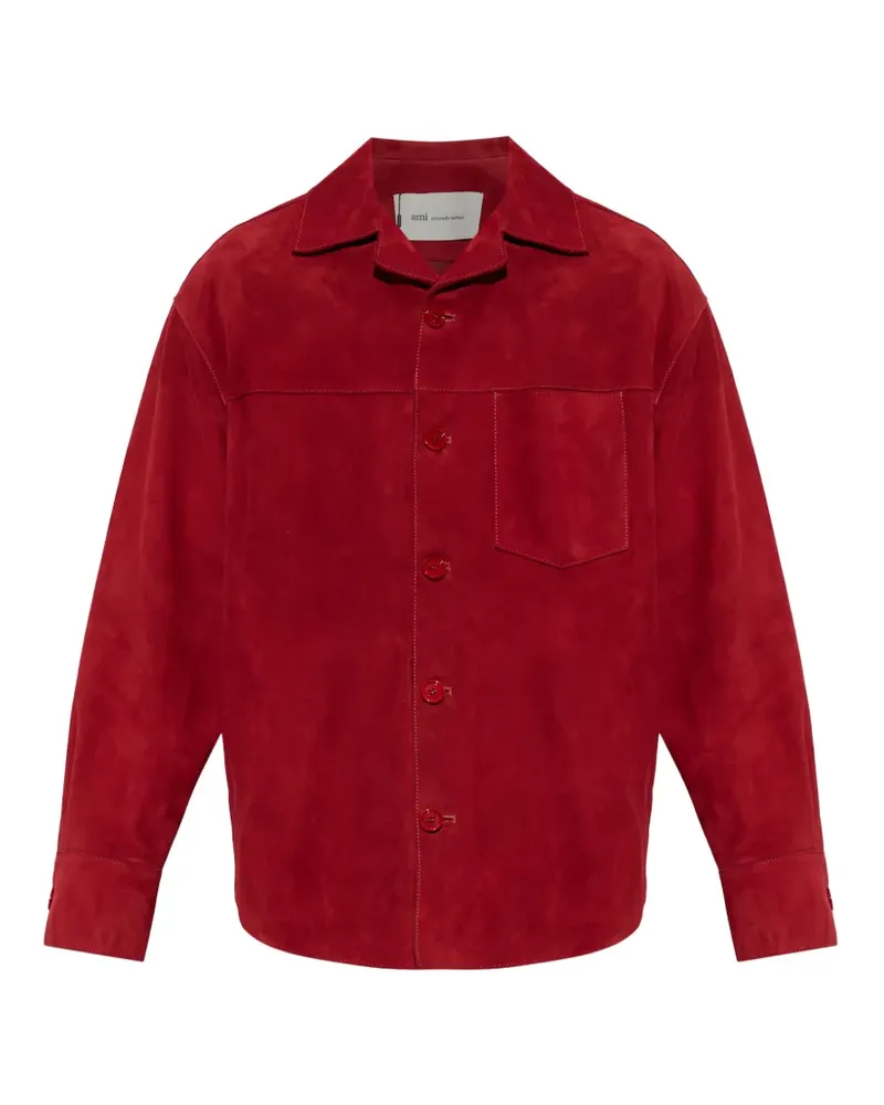 AMI Paris embroidered-logo suede jacket - Rot Rot
