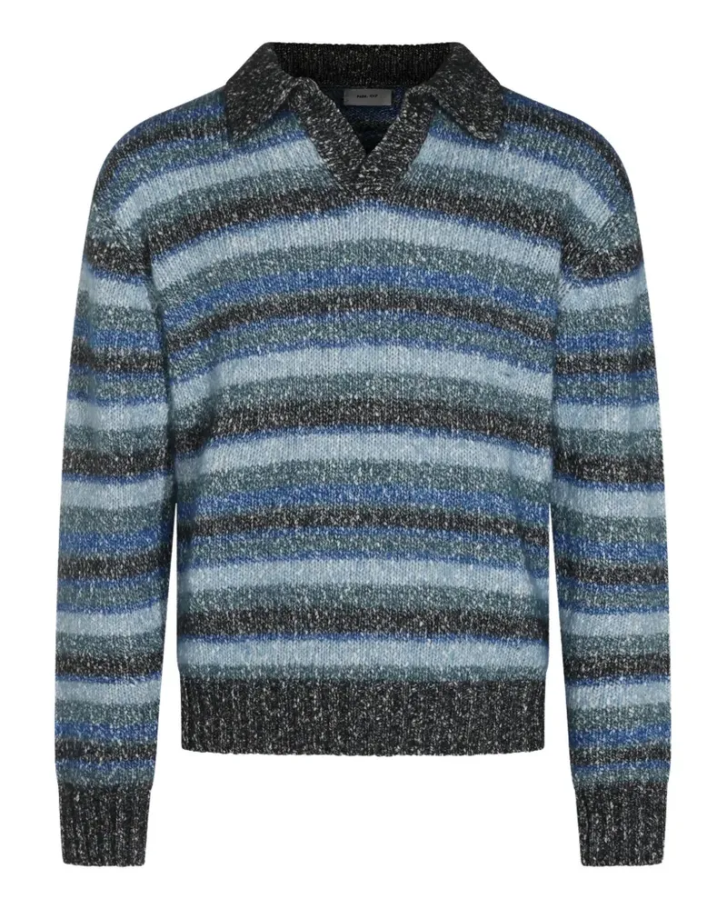 NN 07 Gestreifter Erling Pullover mit Poloshirtkragen - Blau Blau