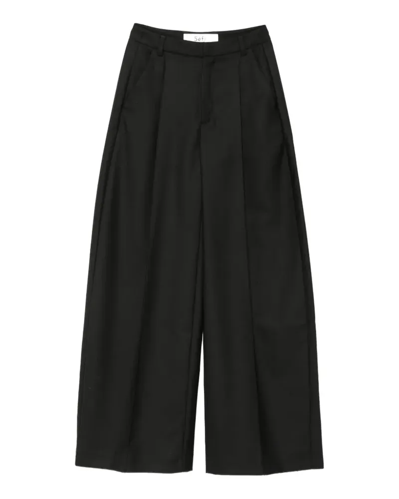 Séfr Wide-Leg-Hose mit Bundfalten - Schwarz Schwarz