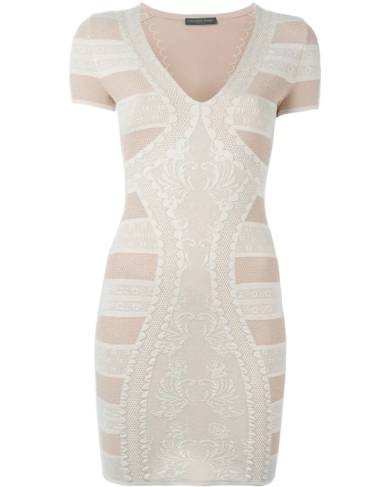 Alexander McQueen Ministrickkleid mit viktorianischer Spitze - Nude Nude