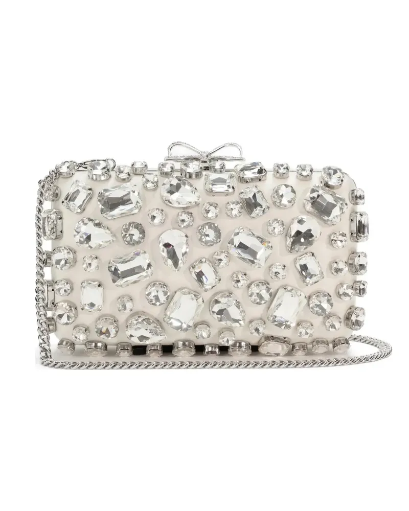 Self-Portrait CREAM SATIN CRYSTAL CLUTCH - Nude Nude