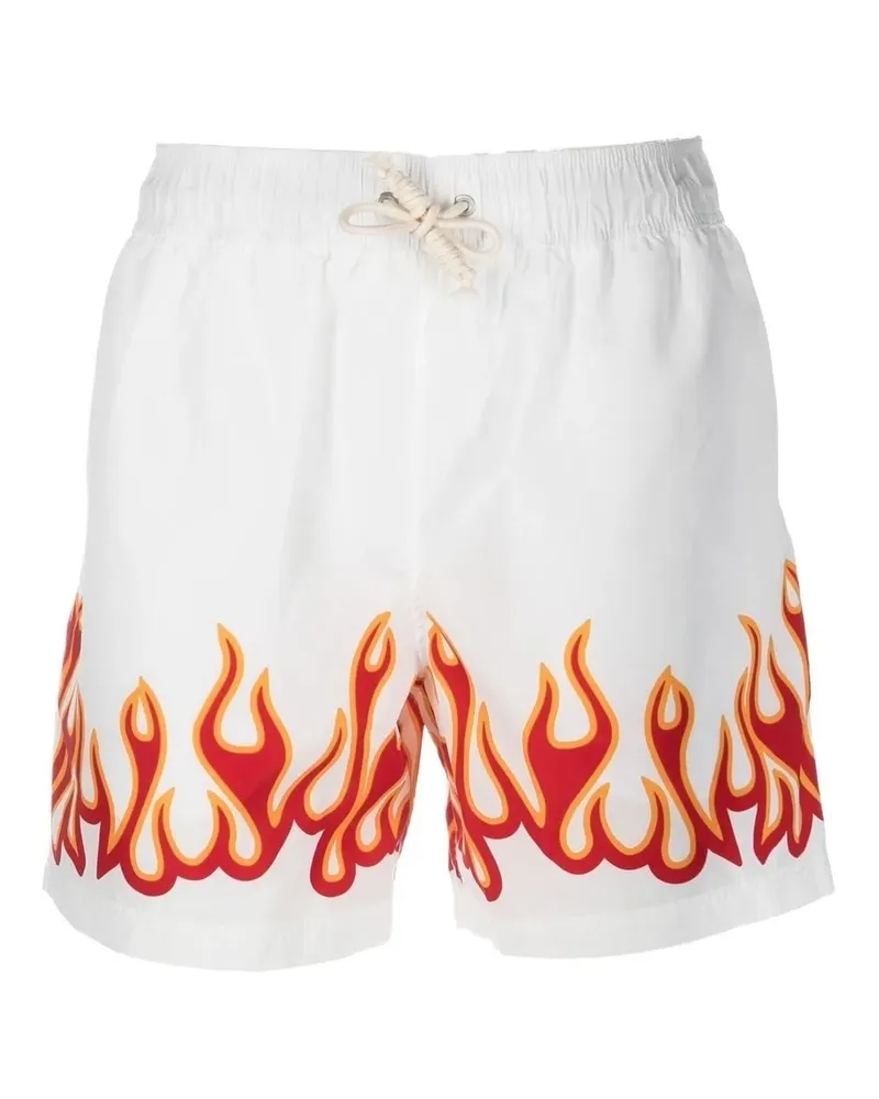Palm Angels Badeshorts mit Flammen-Print - Weiß Weiß
