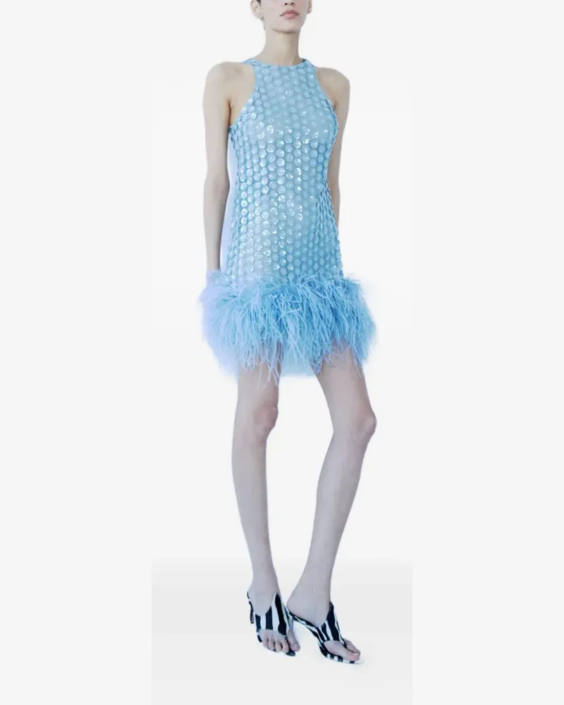 The New Arrivals Ilkyaz Ozel Minikleid mit Federn - Blau Blau