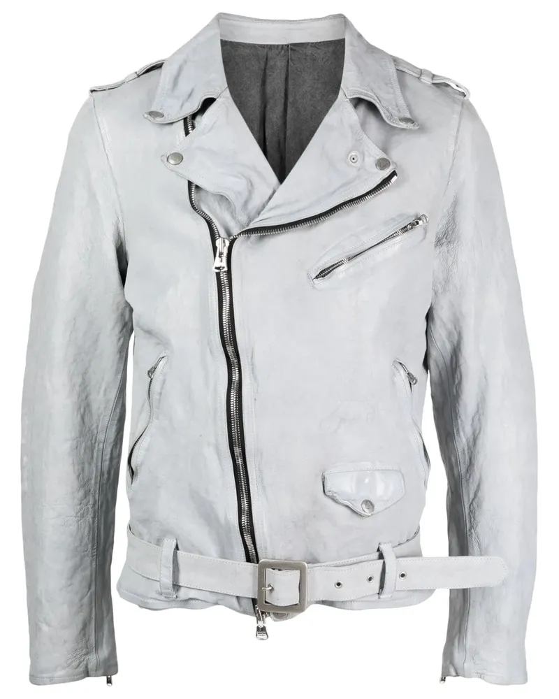 Yohji Yamamoto Bikerjacke mit Gürtel - Grau Grau