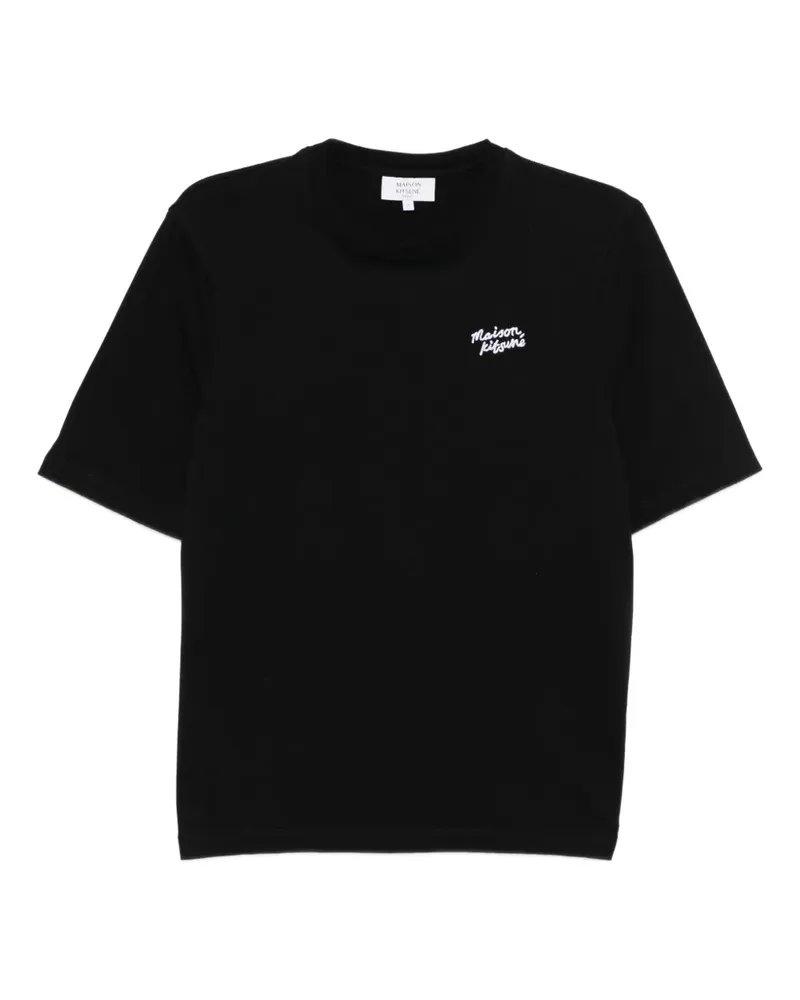 Kitsuné T-Shirt mit Handschrift-Stickerei - Schwarz Schwarz