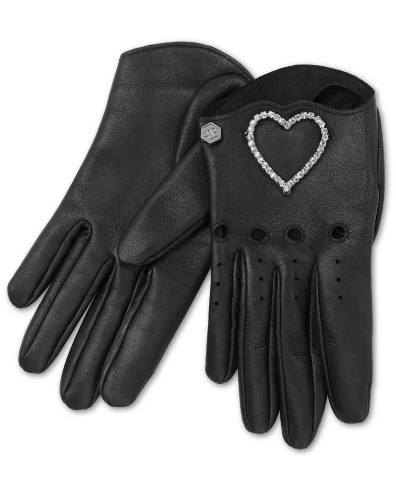 Philipp Plein Handschuhe mit Herzapplikation - Schwarz Schwarz