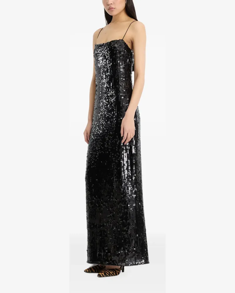 ROTATE Birger Christensen Pailletten-Midikleid mit eckigem Ausschnitt - Schwarz Schwarz